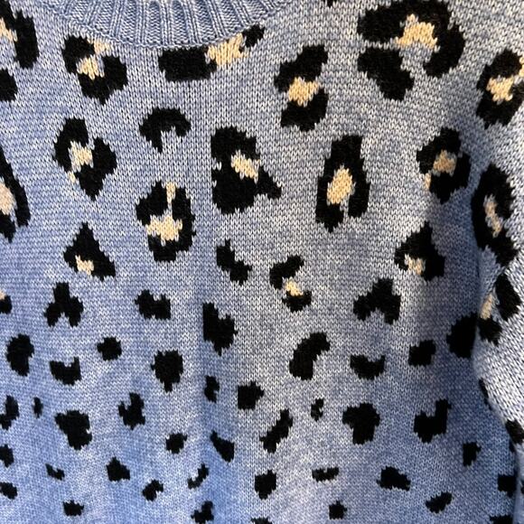 Nine West Petite Size PS Leopard Crop Pullover Sweater Blue Knit Cozy NWOT - Picture 5 of 12